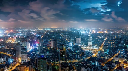 Naklejka premium Nighttime Skyline of a Vibrant City