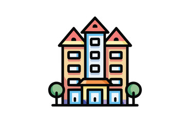 Colorful hotel icon isolated on white background.