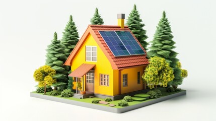 House with photovoltaic or solar panels isolated 