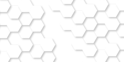 Naklejka premium Abstract hexagonal futuristic geometric backdrop White background and embossed hexagon , honeycomb white hexagon concept design abstract technology background vector background, or wallpaper.