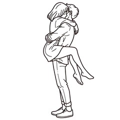Line art where lovers hug each other. Generative AI