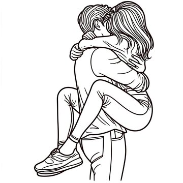 recommend clip art: Line art where lovers hug each other. Generative AI