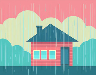 雨の日のシンプルな一戸建ての家