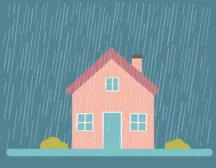 雨の日のシンプルな一戸建ての家