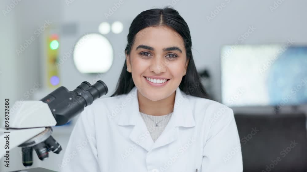 Poster clinical laboratory technician using handheld microscope to analyze medical test samples in a lab. y