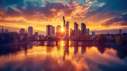Cityscape Sunset with Golden Reflections