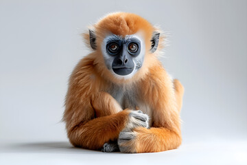 Obraz premium A monkey sitting on the ground with its hands crossed.