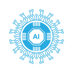 AI, artificial intelligence. Vector illustration of AI in the form of a chip with editable and color-changeable technological lines.