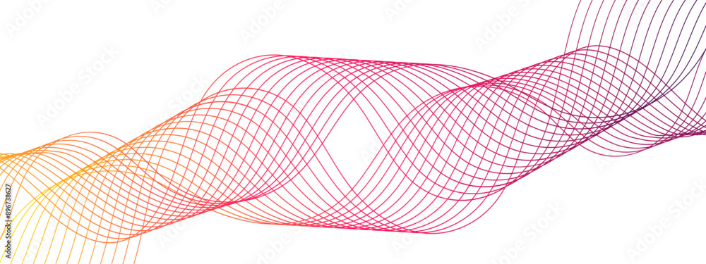 Poster Colorful Abstract Wave Line with Futuristic blend Curved wavy technology lines. Glowing frequency sound wave with motion curve lines tech. Element for technology, science and template.