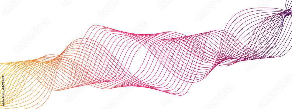 Poster Colorful Abstract Wave Line with Futuristic blend Curved wavy technology lines. Glowing frequency sound wave with motion curve lines tech. Element for technology, science and template.