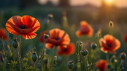 Obraz premium poppy field at sunset Generative AI