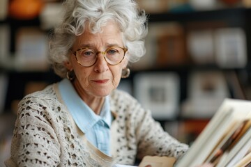 Preserving Memories: Senior Woman Organizing Family Photos, Nostalgic Retirement Hobby