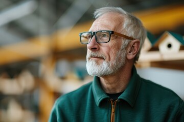 Enjoying Retirement: Elderly Man Crafting Birdhouses as Creative Pastime