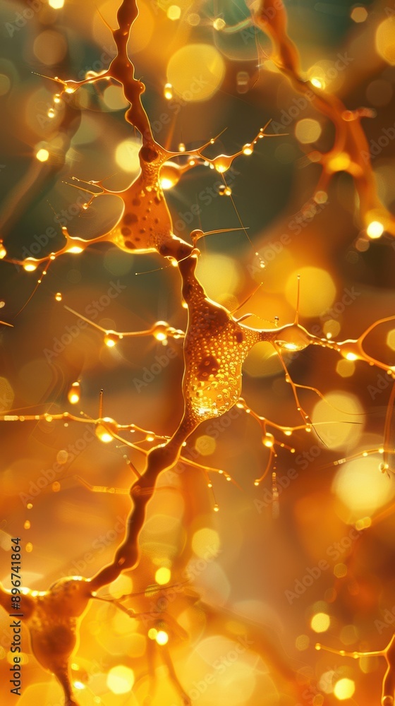 Aufkleber abstract image of a golden branching structure with glowing orbs in the background. ai.