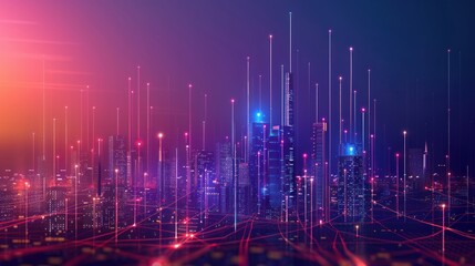 Fototapeta premium Futuristic Cityscape with Neon Lights