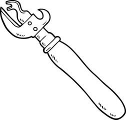Vector Cartoon Vintage Can Opener With Wooden Handle Line Art