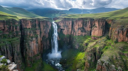 Majestic Waterfall Cascading Down Cliffside