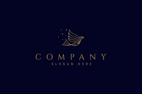 flying bird with blink in luxury gold line art design logo concept