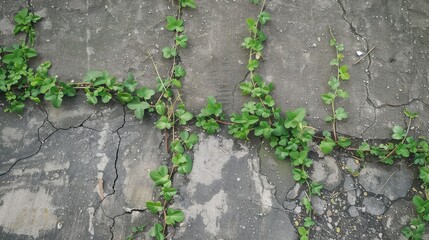 Plants flourishing on cracks in concrete roads