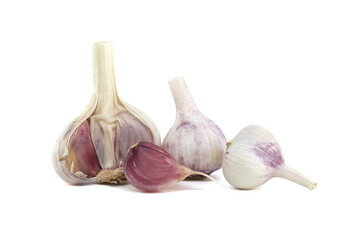 Fresh garlic bulbs and cloves isolated on a white background