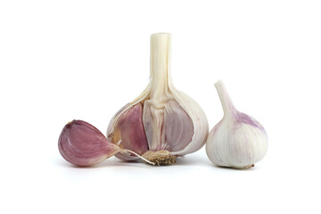 Fresh garlic bulbs and cloves isolated on a white background