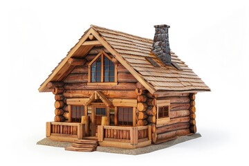 Rustic Wooden Cottage with Warm Tones in Isolated Setting
