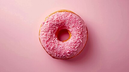 Flat lay of a single donut with minimalist decoration, captured in clear and detailed 3D shading
