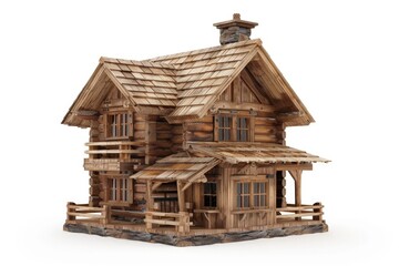 Elegant Rustic Wooden House on White Background