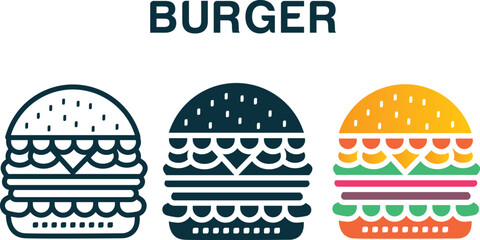 Burger Icon and illustration Design for restaurant business, Fast food 