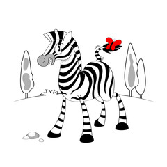 Butterfly sitting on zebra's tail