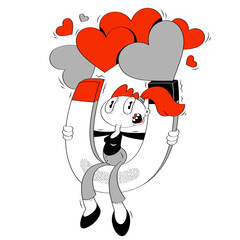 Influencer girl sitting on magnet attracting likes