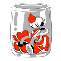 Money saving jar with coins and guy