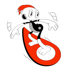 Guy in surf suit surfing on location mark