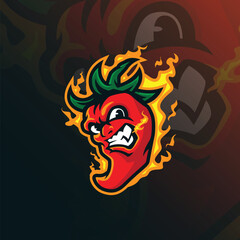 Chilli mascot logo design vector with modern illustration concept style for badge, emblem and t shirt printing. Angry chilli illustration.