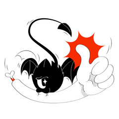 Bat biting an arm showing thumbs up