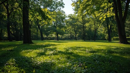 Sunlight Filtering Through Trees in a Tranquil Forest