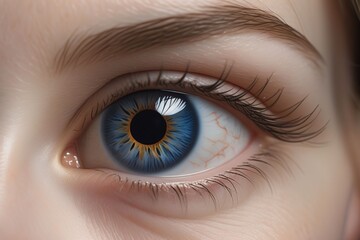 A close-up of a blue eye, horizontal composition