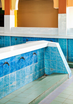 Mosque washroom and taps for ablutions and cleansing body,for Muslim worshipers,Langkawi Island,Malaysia.