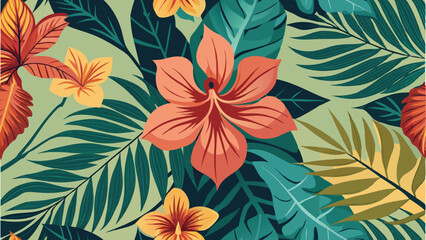 tropical flower and leaf seamless pattern.  flower and leaf background