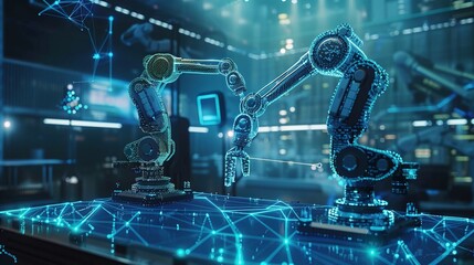 Concept of Futuristic Industry Technology: Neural Networks and AI with Robotic Arms in Virtual Reality