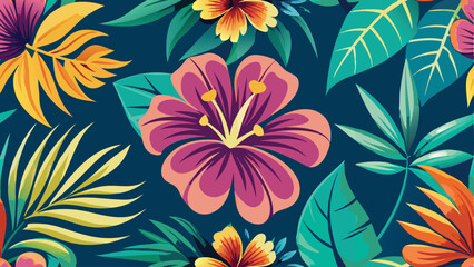 tropical flower and leaf seamless pattern.  flower and leaf background