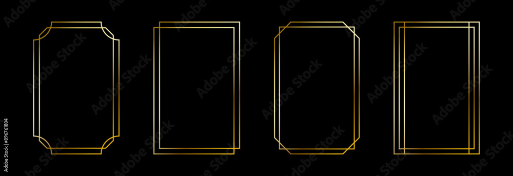 Poster thin golden frame set. gold geometric border collection in art deco style. thin linear shining recta