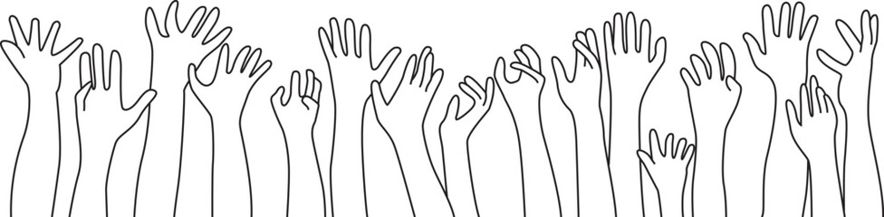 Raised up icon for Multiethnic Diverse Hands , line art hand drawing.