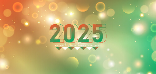 Celebratory image with text we wish you a happy New Year 2025 surrounded by colorful confetti and balloons
