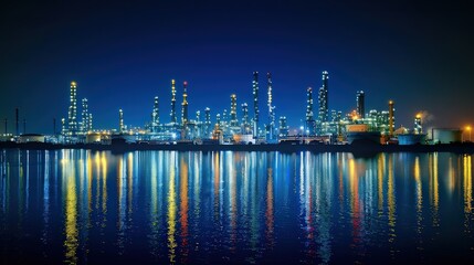 Obraz premium Illuminated Industrial Complex at Night