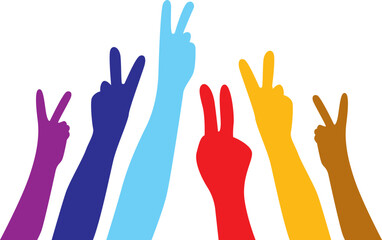 Group of hands raising for up for wining vector icon.