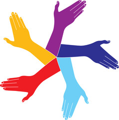  a group of unidentifiable businesspeople forming a circle with their hands colorful icon design.
