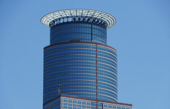 Minneapolis, Minnesota, U.S.A - July 12, 2024 - The distance view of the top of Capella Tower