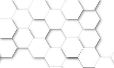 Vector technology white hexagonal background vector illustration. Futuristic banner with technology hexagons and shiny lights. Design for banner, template, technology, science, medical