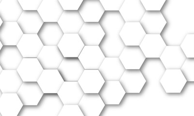 Fototapeta premium Vector technology white hexagonal background vector illustration. Futuristic banner with technology hexagons and shiny lights. Design for banner, template, technology, science, medical